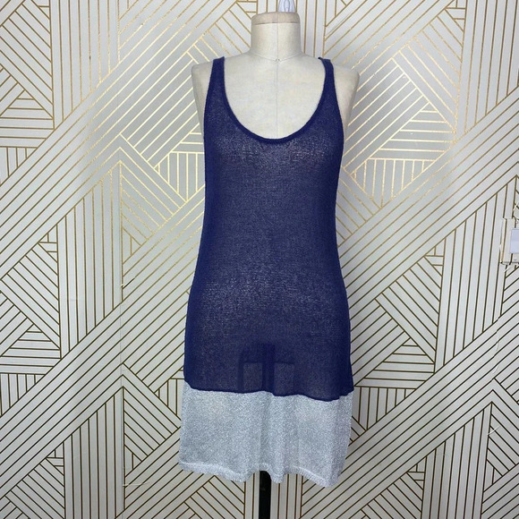 Qi Knit Tank Top Tunic Navy Blue Silver - Picture 1 of 11